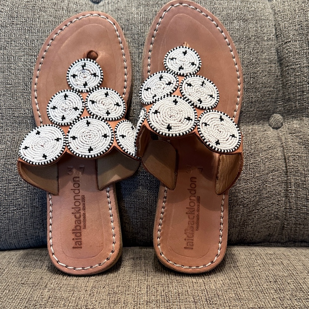 Laidback London Pemba White Beaded Sandals